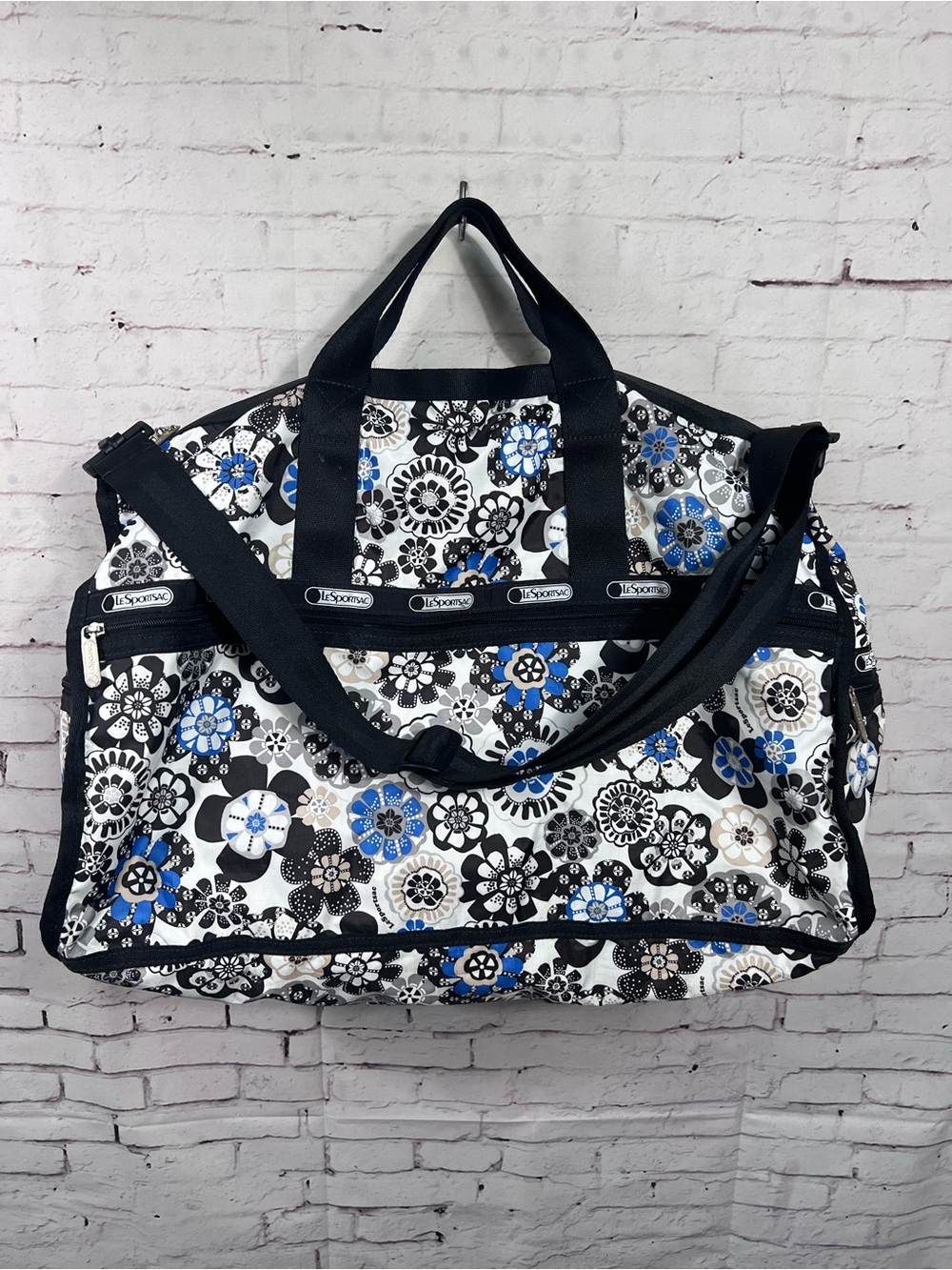 Lesportsac Large Blue White Travel Duffel Bag Two Straps